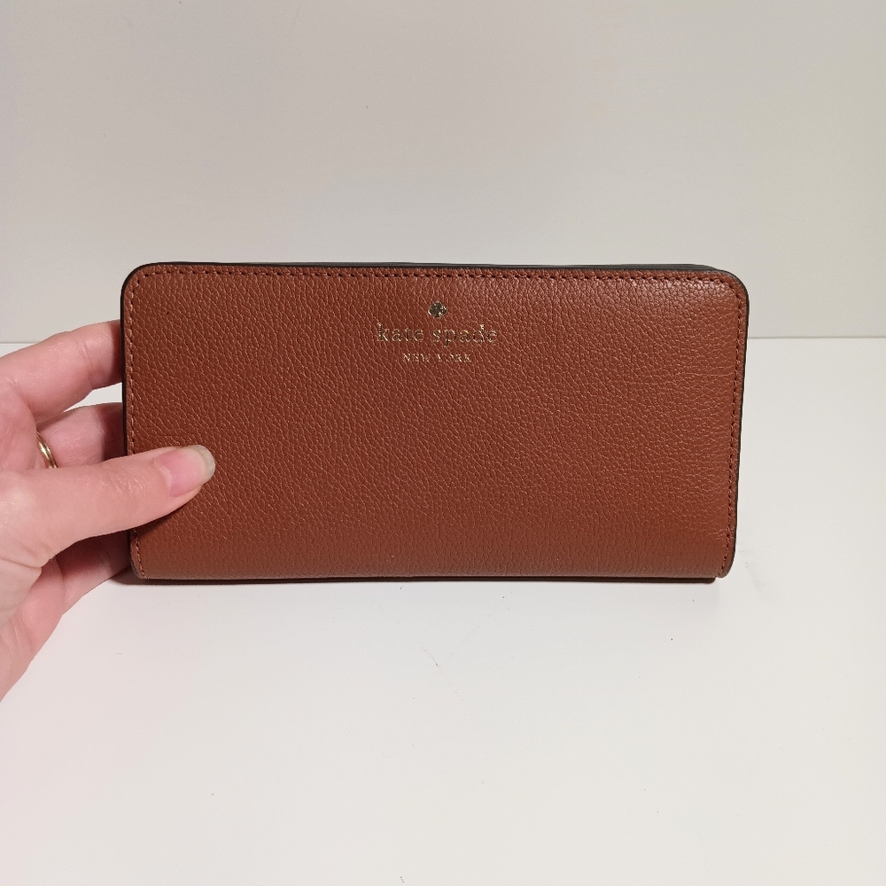 Kate Spade Bailey Large Pebble Leather Slim Bifold Wallet Warm Gingerbread K9754 - Picture 3 of 6